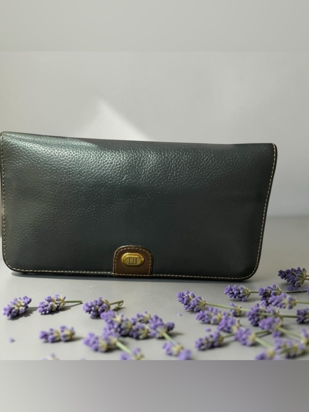 London Dunhill Black Leather Wallet with Brown Trim and Gold-Tone Logo